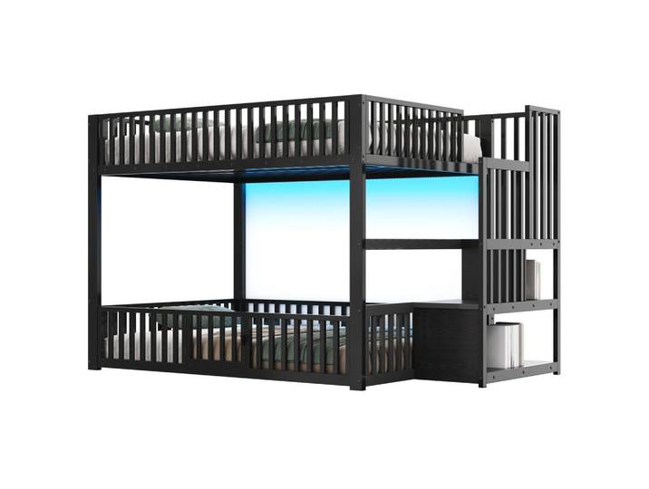 Redom Etagenbett 140/200 cm aus Metall und MDF mit LED-Beleuchtung und Stauraumleiter, Schwarz, 140x200 cm, Babymöbel & Kindermöbel, Kinderzimmer & Jugendzimmer, Stockbetten