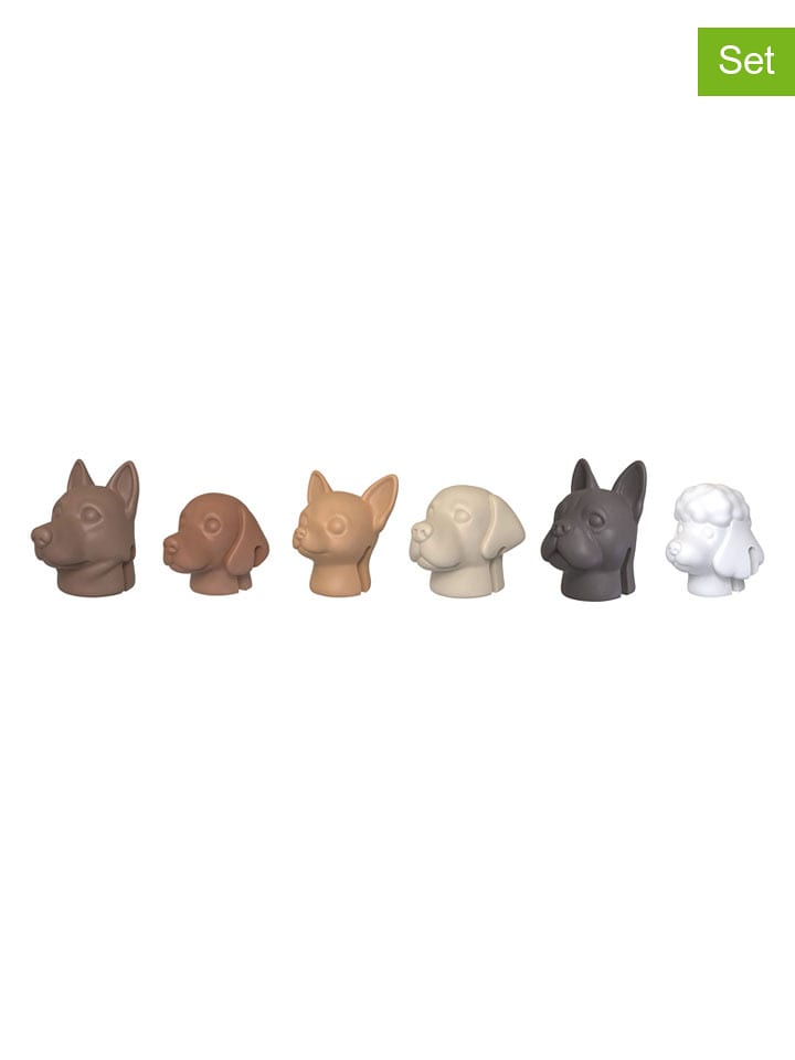 Winkee 6er-Set: Glasmarker ''Doggy'' in Bunt - (L)2,5 cm - onesize