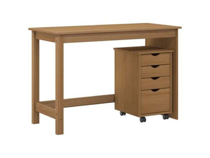 Set aus Schreibtisch und Schrank, 2-teilig, aus massivem Kiefernholz, Braun Massives Kiefernholz, modernes Design, geeignet für Wohnzimmer Terrasse Garten, einfache Wartung, Lagerung mit Schubladen u
