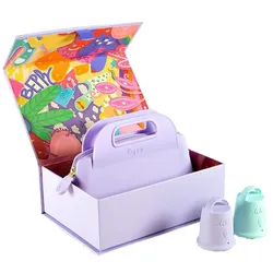 Beppy, Menstruationstasse, Cups «WONDER» Lila/Türkis, Box mit zwei Menstruationstassen und Aufbewahrungstasche