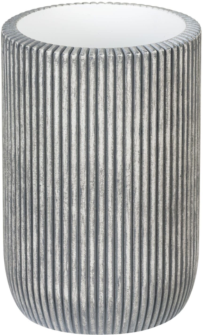 Badaccessoire-Set "»Antella«", grau, geriffelt, Edelstahl, Polyresin (Kunststein), SCHÖNER WOHNEN-KOLLEKTION, Badaccessoires-Sets, aus Polyresin, mit Zahnputzbecher, Seifenspender und WC-Garnitur