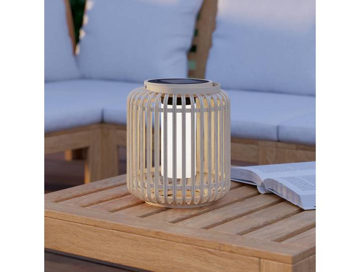 EGLO LED-Solar-Laternenform Marliano, Höhe 24 cm, holz hell, Holz dimmbar, Holz hell, Holz, Landhaus / Rustikal