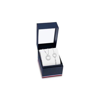 Ketten und Armband Set TOMMY HILFIGER "GIFT SET", silber (edelstahlfarben, rot, blau, weiß, kristallweiß, kristallweiß), Schmuck_Sets, Damen, Edelstahl, glitzernd, glänzend, mit Glasstein - Emaille