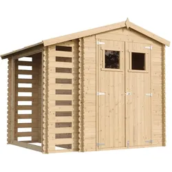 HOLZHAUS GARTENHAUS Mit Brennholzschuppen M386 - B272xL206xH218 cm/ 3,53 + 0,97 m2