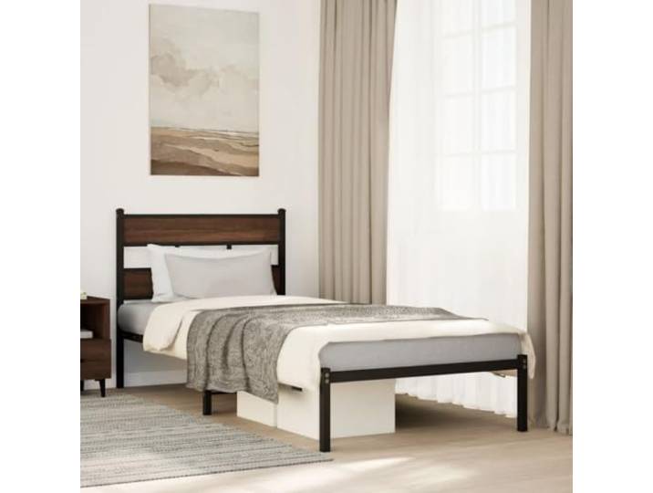 YUOTYRKTEJRSG Stahl Metall Bettgestell klassisch zeitlos 80 x 200 cm Braun Bettgestell ohne Matratze mit Kopfteil Braun Eiche 80x200 cm Metall Lattenrost Stauraum stabil