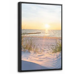 LEINWAND Bilder mit Rahmen - Strand - Sonne - Düne - Gras - Sand - Horizont - 20x30