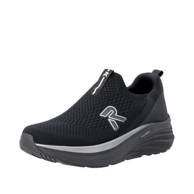Slipper RIEKER SPORT, Herren, Gr. 42, schwarz (schwarz, grau), Textil, unifarben, Schuhe Slipper, Slipper, Schlupfschuh, Freizeitsneaker mit sockenähnlichem Einstieg
