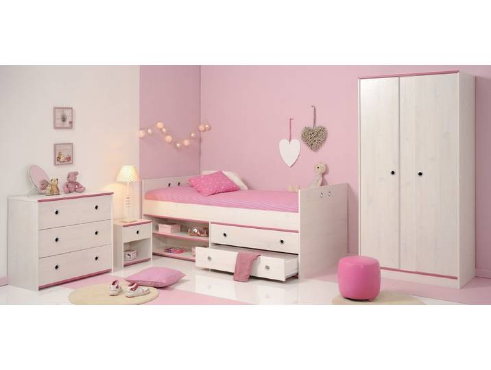 Parisot Jugendzimmer-Set Smoozy 21, (4-teilig), Bett, Nachtschrank, Kleiderschrank, Kommode, Kiefer weiss