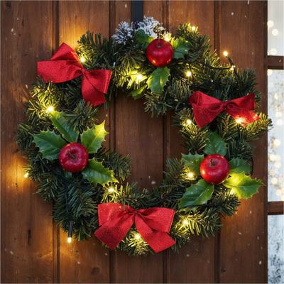 Gravidus LED Türkranz Ø30 cm mit roten Schleifen Äpfeln 15 warmweißen LEDs