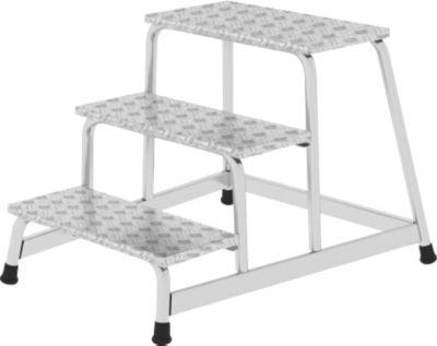 Munk Arbeitspodest, Aluminium, verschweißte Rohrkonstruktion, Warzenblechstufen, rutschfest, Bis 150 kg, Trittfläche B 550 x T 300 mm, 3-stufig
