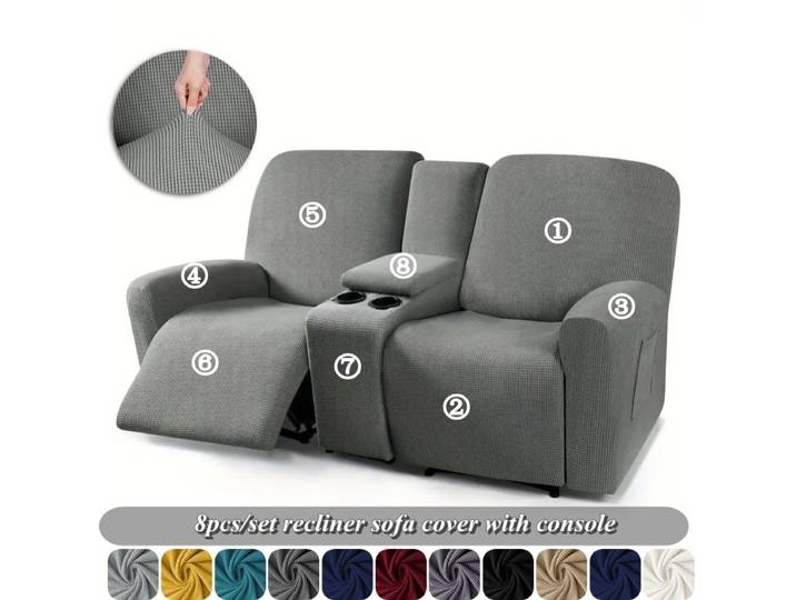 Housses de canapé inclinable 2 places, antidérapantes, en spandex, housses de fauteuil tout compris, couleur unie, housses de canapé élastiques avec porte-gobelet