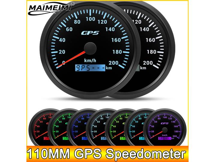 Compteur de vitesse GPS AD 110MM avec antenne GPS pour voiture bateau 12V 24V Marine 120/200KMH MPH jauge de vitesse odomètre 7 couleurs