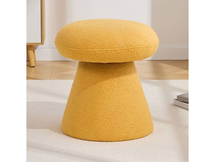 WOVREO Pouf champignon pivotant à 360° en tissu Teddy jaune mousse haute densité 41 x 41 x 44 cm