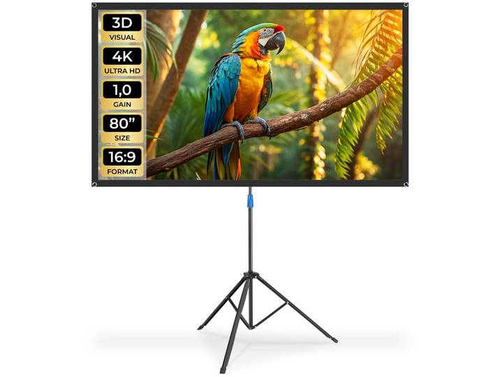 Écran de projection Cinema avec trépied pliable, 16:9, 4K, HD - blanc