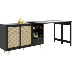 SCHREIBTISCHKOMBINATION mit Rattan-Türen, 187/40/76cm