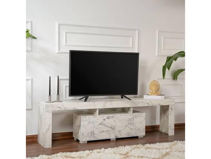 Dmora TV-Schrank Govone 180x31,3x50 cm Weiß 2 Böden 3 Fächer