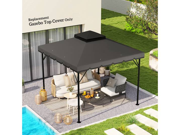Outsunny Toit de Rechange 3x3m Gris Clair Double Toit Déperlant