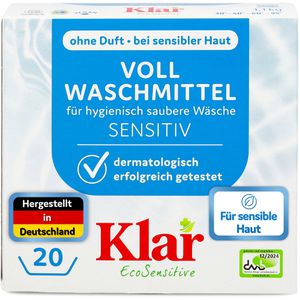 Klar Waschmittel EcoSensitive, Universal, vegan, Pulver, ökologisch, ohne Duft, 1,1 kg, Waschladungen 20