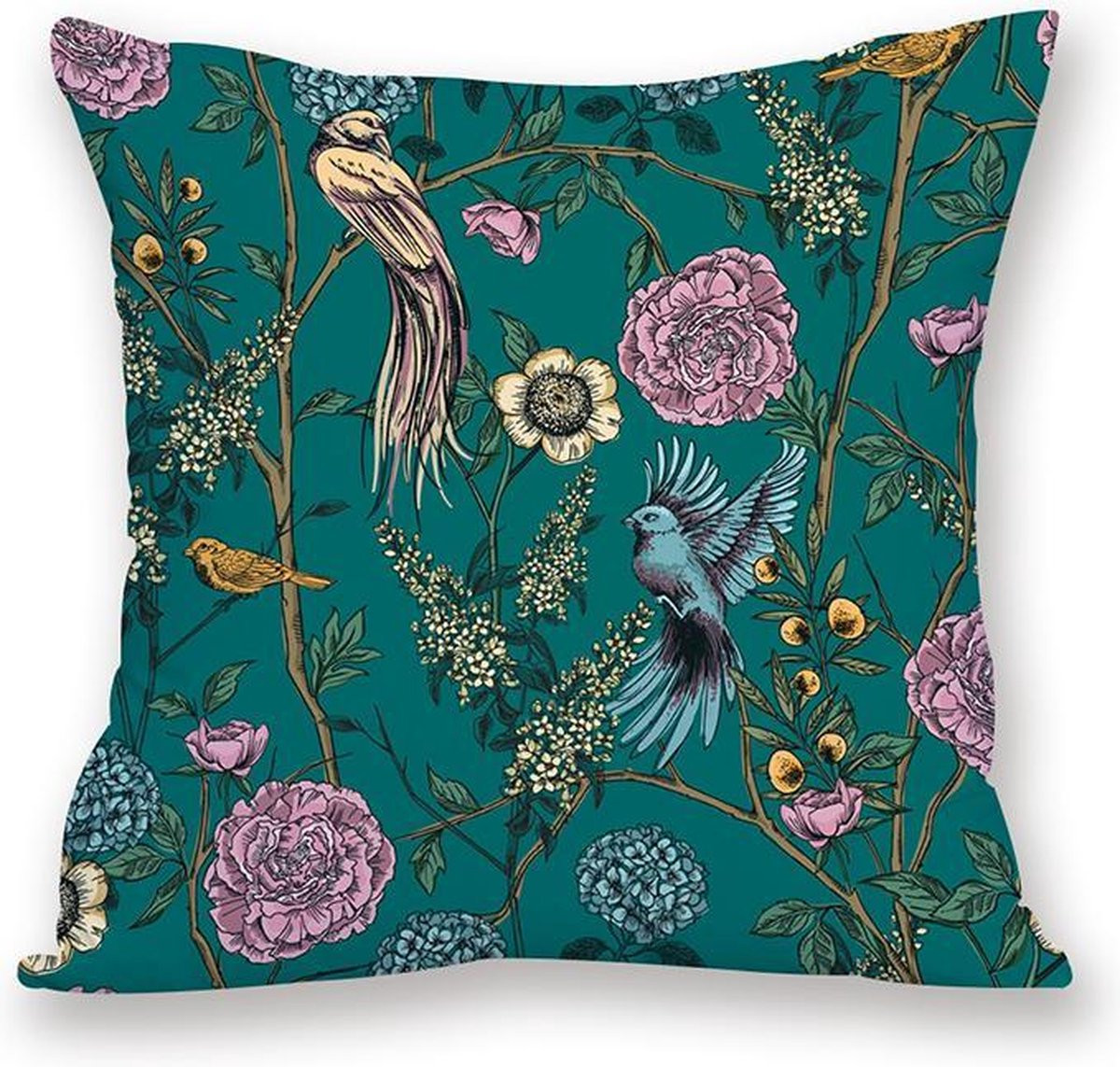 Kussenhoes Birds Turquoise met rits, 45 x 45 cm
