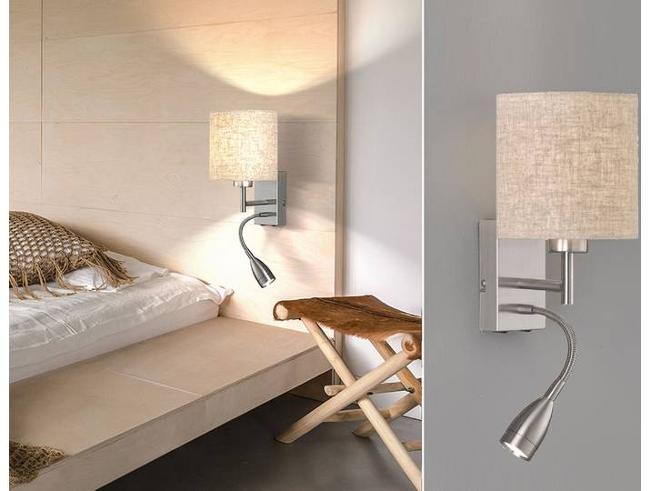 Kleine Fischer & Honsel Wandleuchte DREAMER mit Leselicht & Stoffschirm