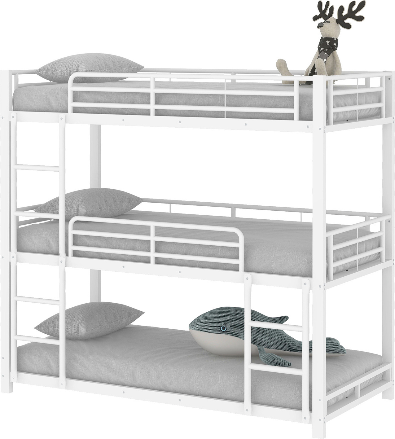 90x200cm Bettgestell, Dreifach für Kinder, Jugendliche, Weiß