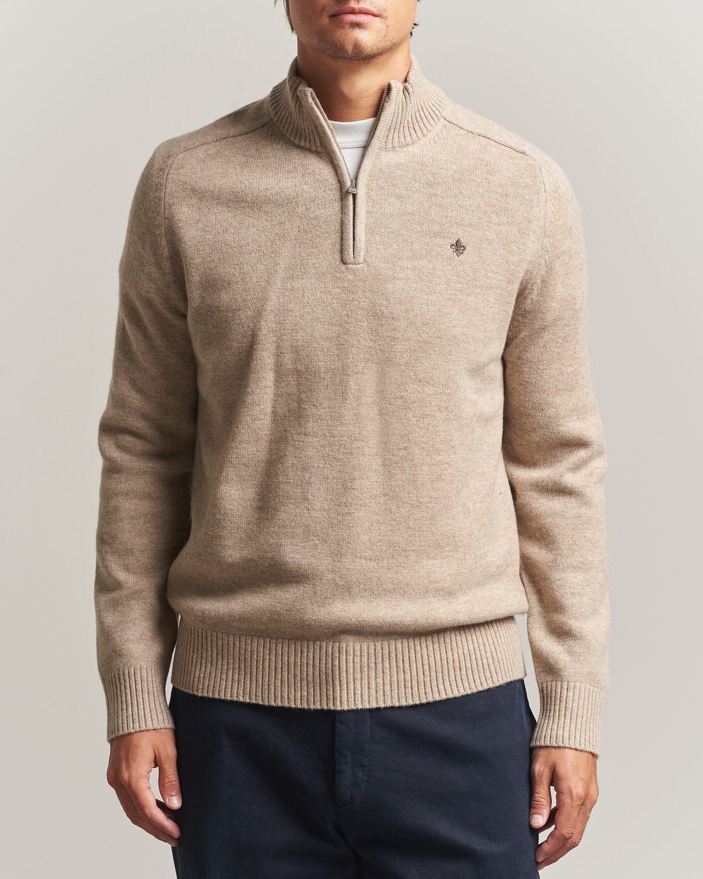 Morris Hertford Lambswool Half Zip Khaki men L Beige