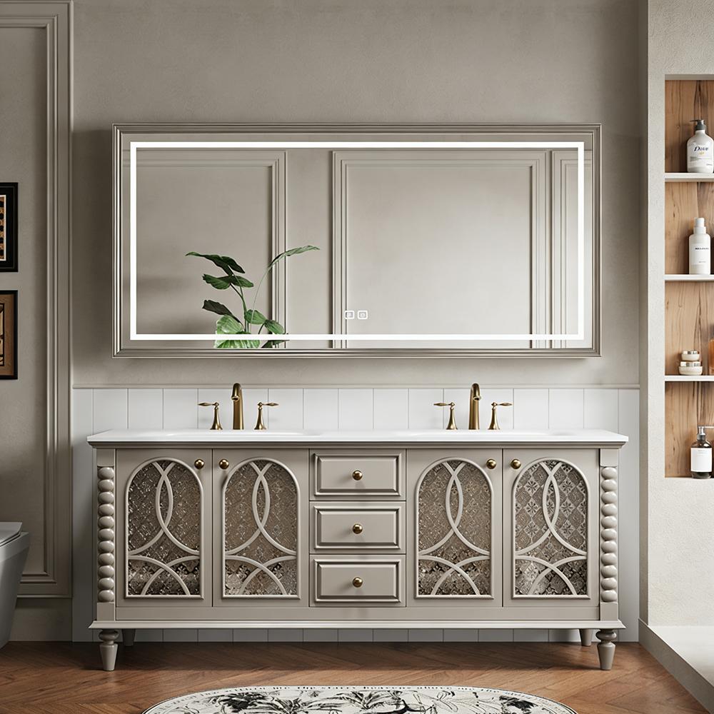 Badmöbel-Set mit Sinterstein Waschbecken und Spiegel, Badezimmer Set, Waschtisch mit Unterschrank, Waschtischkombination Grau 130×55 cm /SCJZHUI/