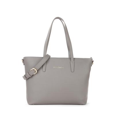 Shopper VALENTINO BAGS "ZERO RE", Damen, Gr. B/H/T: 35cm x 28cm x 10cm, grau (natur), Lederimitat, Taschen Shopper, Damen Umhängetasche, Schultertasche mit Logoschriftzug