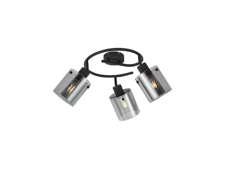 Spot de plafond design noir avec verre fumé rond 3 lumières -
