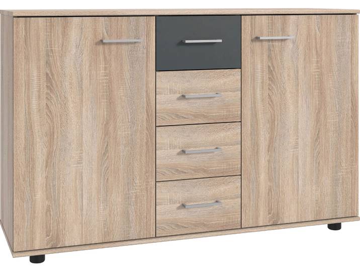 Kombikommode WIMEX Taiga , grau (eiche sägerau nachbildung, graphit), B:130cm H:83cm T:41cm, Holzwerkstoff, Sideboards, Kombikommode, obere Schublade in Absatzfarbe oder uni weiss