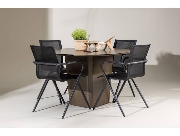 Garten Essgruppe Grace – 5-teiliges Gartenmöbel-Set mit braunem runden Tisch - ?120 - Luxusbetten24
