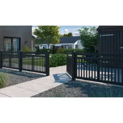 Holz Gartenzaun Einzeltor Linea 100 x 80 cm – Designzaun aus skandinavischer Kiefer – moderner Gartenzaun – Gartentor in Schwarz