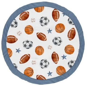 Sweet Jojo Designs Sports Theme Boy Baby Tummy Time Playmat Watercolor Vintage Soccer Balls Football Baseball Basketball Blue