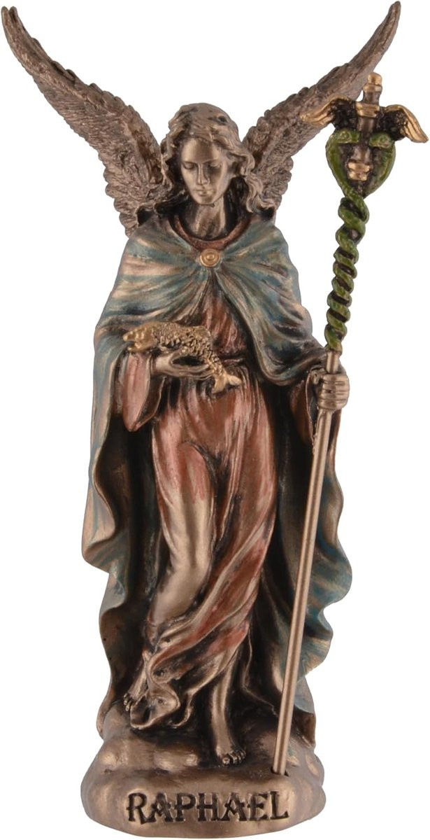 Helende Engel Miniatuur Beeldje met Brons Effect en Handgeschilderde Details
