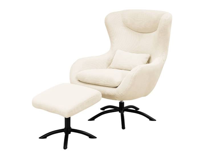 Sessel Barnard Cord mit Hocker Beige/Creme Cord 75 x 106 x 86cm
