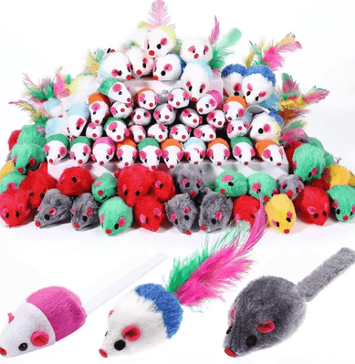 Inspire Picks Catnip Filled Faux Fur Mouse Toys With Rattle For Interactive Cat Play a assorted Color 10pcs