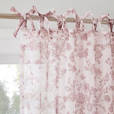 No. 918 Cillian Floral Sheer Pre-Tied Bow Tab Top 2-Piece Curtain Panel Pair