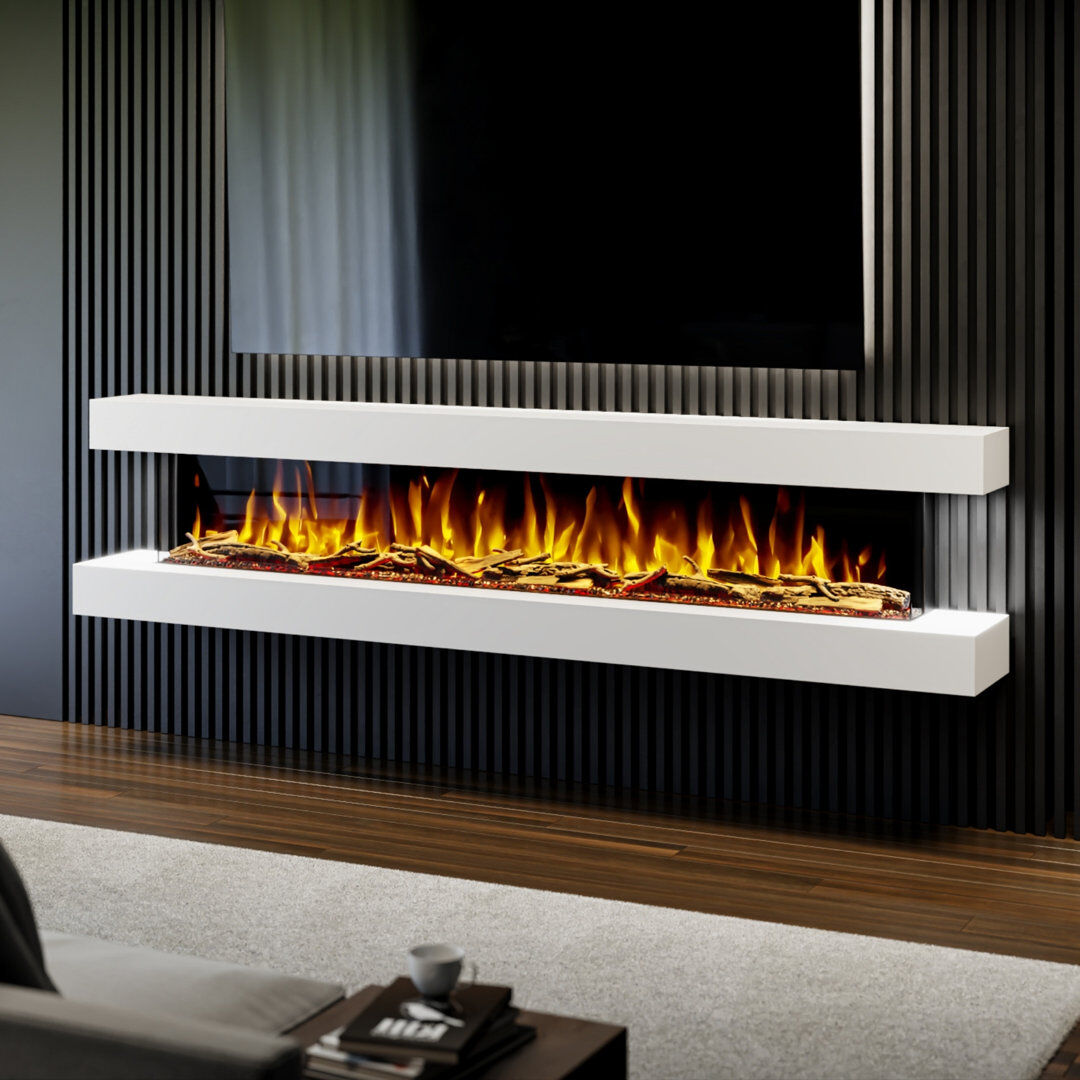 Evolution Fires 241.3 cm W White Surface Wall Mounted Electric Fireplace with 5000 BTU White 55.8cm H X 241.3cm W X 31.33cm D