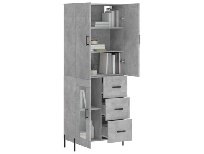 KTHLBRH Anrichte grau Beton 69,5 x 34 x 180 cm Holz mehrschichtig Praktische Türen, Metallfüße, viel Stauraum, Glas, inklusive Wandbefestigung