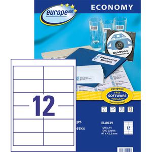 Europe100 Universaletiketten ELA039, weiß, 97 x 42,3mm, 100 Blatt, 1200 Stück
