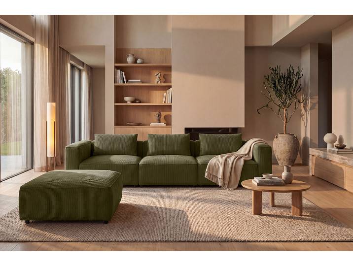 Polsterhocker 102 x 43 x 87cm Grün Cordstoff Rabia: Moosgrün