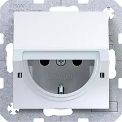 Hager Steckdose SCHUKO mit Klappdeckel, Feder, arretierbar, EHBS, IP44 fähig, Steckklemmen, A.x/C.x, lichtweiß glänzend