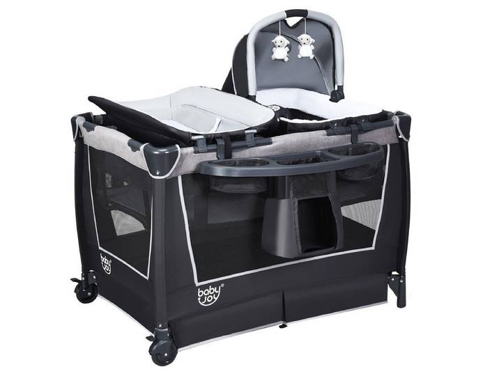 COSTWAY Baby-Reisebett, faltbar mit Spielbügel & Musikbox