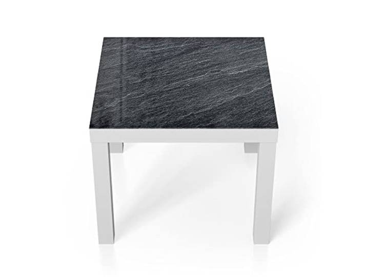 DEQORI Glastisch weiß klein 55x55 cm Motiv Klassischer Schieferstein ausgefallener Beistelltisch aus Glas Hochglanz Couchtisch fürs Wohnzimmer moderner Couch Tisch mit Design