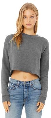 Bella + Canvas B7503 Women's Crop Fleece Crewneck Sweatshirt in Deep Heather size 2XL   Cotton/Polyester Blend 7503