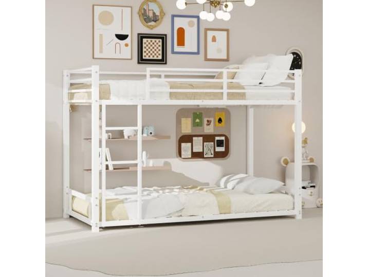 FAVSH Metall-Etagenbett 90x190cm, Stabiles Metall, Geräuscharm, Mit Sicherheitsgeländer, Bett Metallbett Hochbett mit Leiter & Rausfallschutz für Kinder Jugendliche und Erwachsene(Weiß)