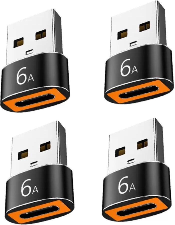 INF Adaptateur USB A vers USB-C - Aluminium PD 6A Charge Rapide, Conversion Audio et Données, Noir Brillant Double-Finition,
