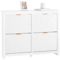 SCHUHSCHRANK Weiß, Schuhkipper mit 4 Klappen, 104x82x23cm