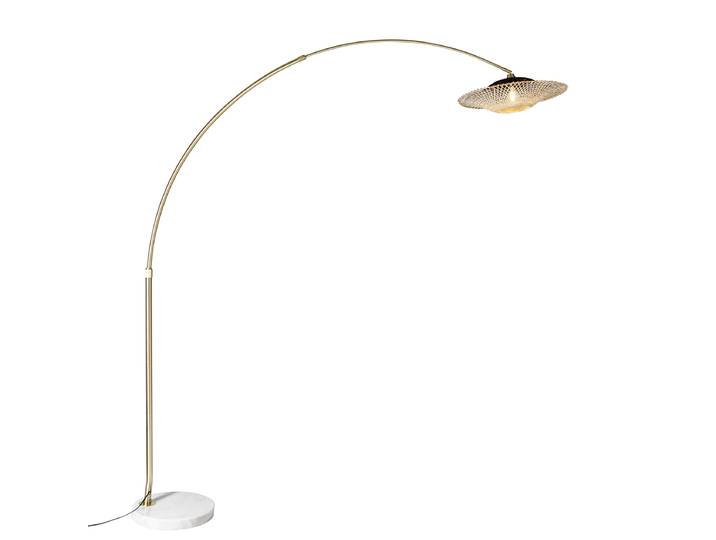 Lampadaire arc moderne blanc abat-jour oriental en bambou 50 cm -