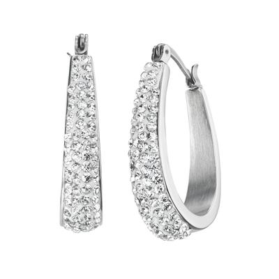 Paar Creolen FIRETTI "Schmuck Geschenk Edelstahl Ohrschmuck Ohrringe", weiß (edelstahlfarben, kristallweiß, kristallweiß), Ohrringe, Damen, 22,7mm, Edelstahl, mit Kristallstein (synth.)